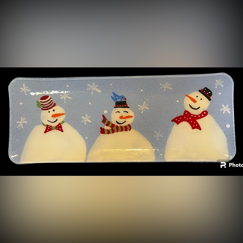 Tag glass snowman plate